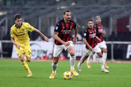 Milan, Italy. 08th November 2020. Zlatan Ibrahimovic of Ac Milan during the Serie A match between Ac Milan and Hellas Verona.のeditorial素材