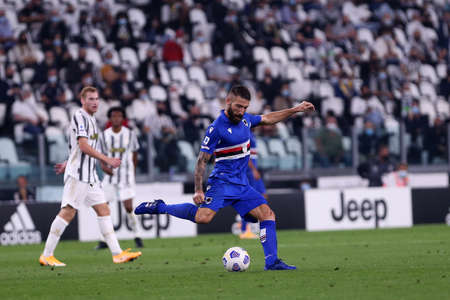 Turin, Italy. 20th september 2020. Italian Serie A. Lorenzo Tonelli of Uc Sampdoria in action during the Serie A match between Juventus Fc and Uc Sampdoria.のeditorial素材