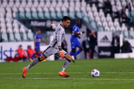 Turin, Italy. 20th september 2020. Italian Serie A. Emil Audero of Uc Sampdoria in action during the Serie A match between Juventus Fc and Uc Sampdoria.のeditorial素材