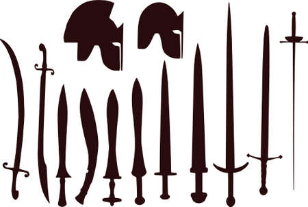 Swords, Blade and Helmet Silhouette.のイラスト素材