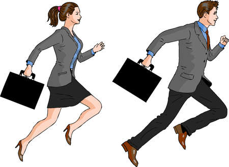 Vector - Bussinesswoman and  Businessman runningのイラスト素材