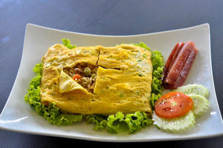 Fire rice with om letの写真素材