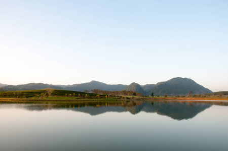 Natural landscape of  lakeの写真素材