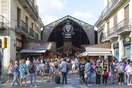 BARCELONA, SPAIN - AUGUST 22: Emblem at the entrance of Sant Josep de la Boqueria Market on August 22, 2013 in Barcelona. This market is one of the most visited tourist attractions in Barcelonaのeditorial素材