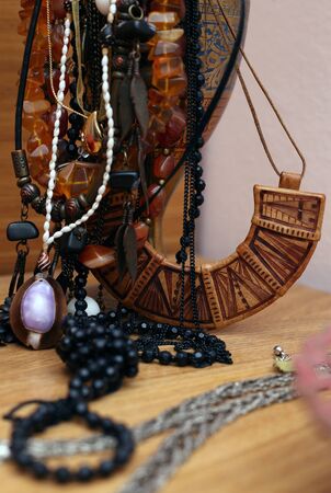 Close up of costume jewelry on rack.の写真素材