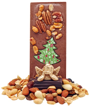 Chocolate with nuts isolated on white.の写真素材