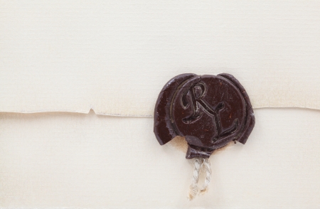 Old envelope with wax seal and rope.の写真素材