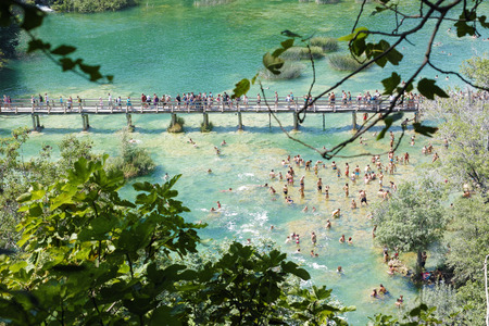 People on the bridge in Krka Croatia.の写真素材