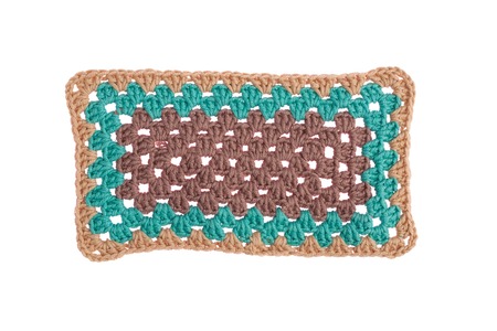 handmade napkin, crocheted with colorful threadsの写真素材