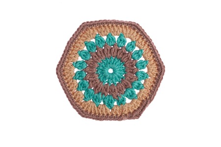 handmade napkin, crocheted with colorful threadsの写真素材