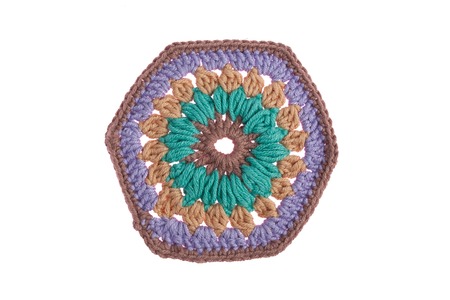 handmade napkin, crocheted with colorful threadsの写真素材