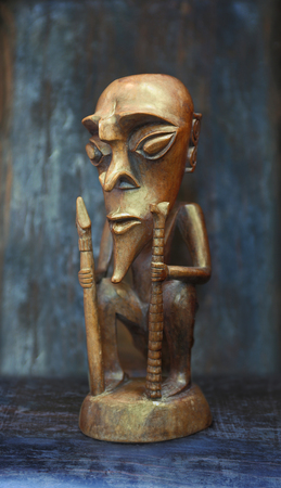 wooden decoration on a blue backgroundの写真素材