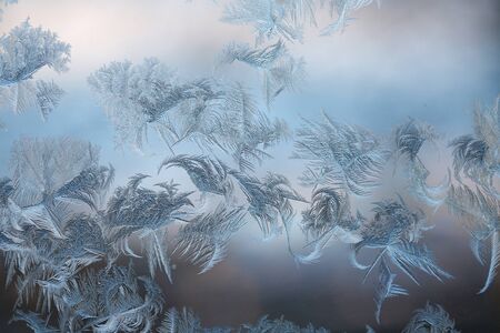 frosty ice patterns on windowの写真素材