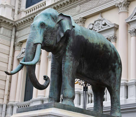 statues of elephants at Thai temple の写真素材