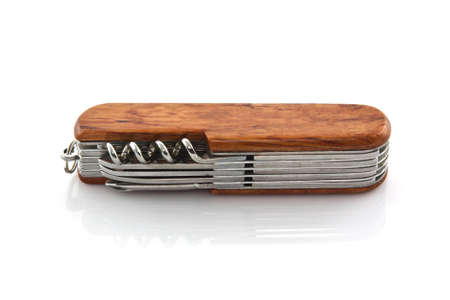 wood pocket knife in isolated white