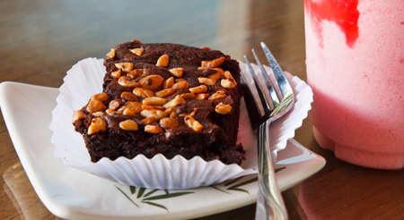 chocolate brownie cake with almond の写真素材