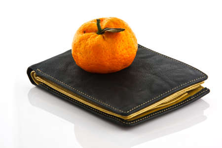 black wallet with orange on white isolated