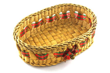 Bamboo basket isolated on white backgroundの写真素材