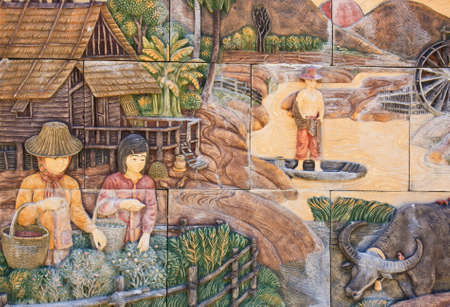 Ancient brick carving backgroundのeditorial素材