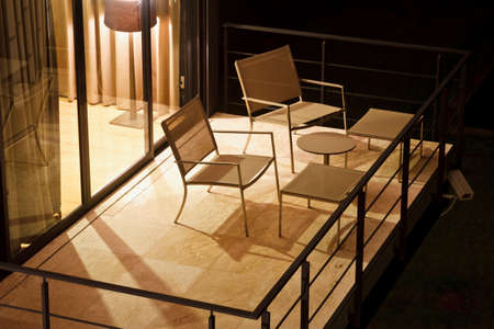 table on an open terrace の写真素材