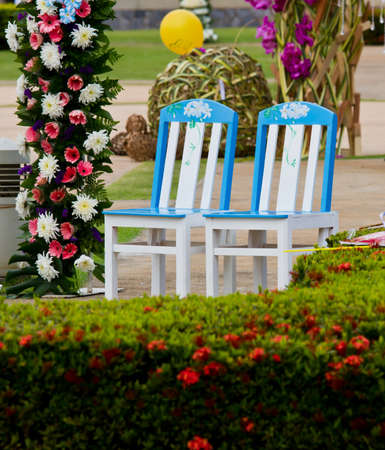chair in a gardenの写真素材