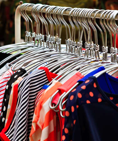 Colors of rainbow  Variety of casual skirts on hangersの写真素材