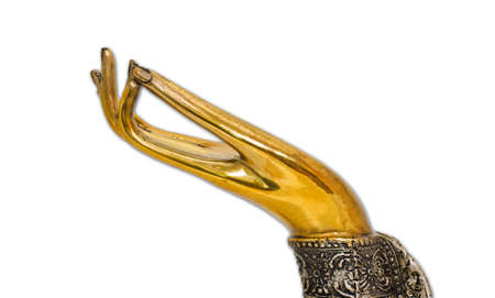gold sculpture Buddha hand decoration in isolated with pathの写真素材