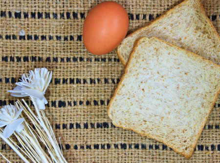 Cornflakes breakfast ,bread with eggの写真素材