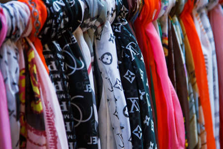 image of Colorful Textile Background,Pile of bright folded clothes 