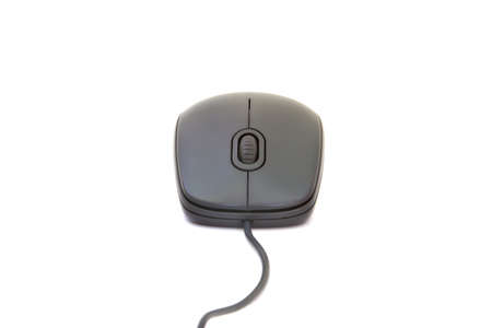 black computer mouse on white backgroundの写真素材