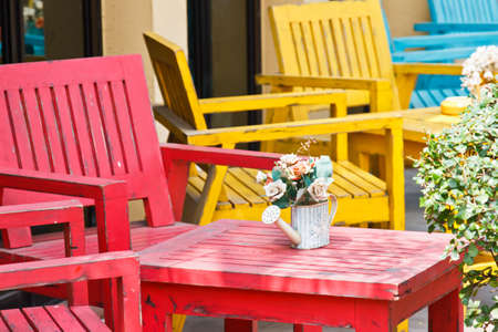 table with chair in food storeの写真素材