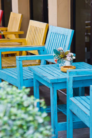 table with chair in food storeの写真素材