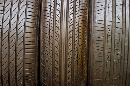 Tire stack background. Selective focus.の写真素材