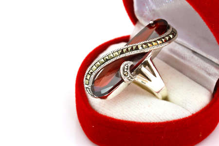 Ruby and diamond bezel style ringの写真素材