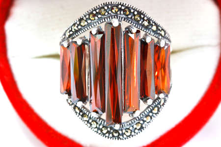 Ruby and diamond bezel style ringの写真素材