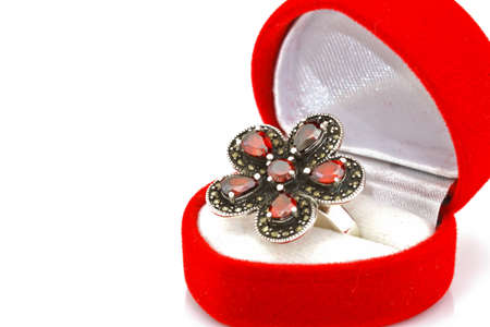 Ruby and diamond bezel style ringの写真素材