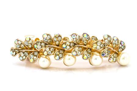 pearl hairpins isolated on white backgroundの写真素材