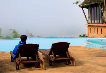 Swimming pool of luxury hotel in thailandのeditorial素材