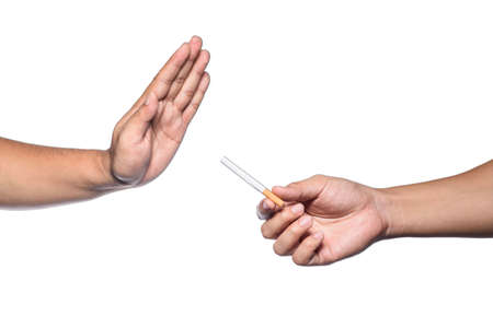 Hand Stop smoking isolated on white background with clipping pathの写真素材