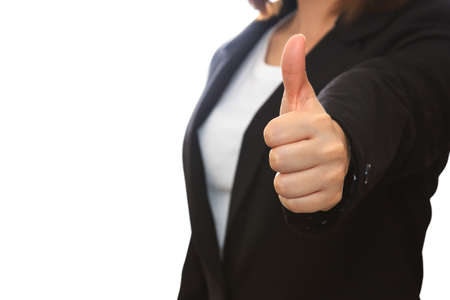 business woman thumb up show. isolated white backgroundの写真素材