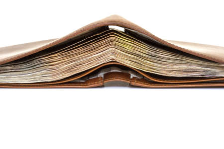 Brown leather wallet isolated white background