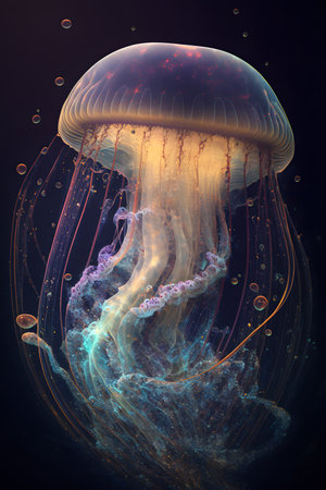 Jellyfish in the water, 3D illustration of jellyfishの素材