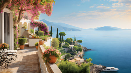 View of the sea from the terrace of the villa.の素材