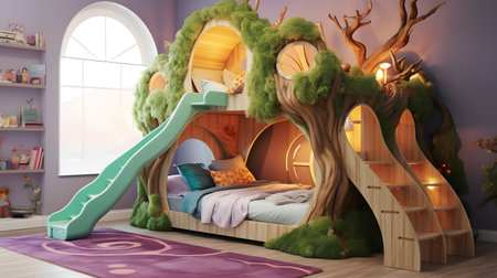 Children's room with a children's slide. 3D rendering.の素材
