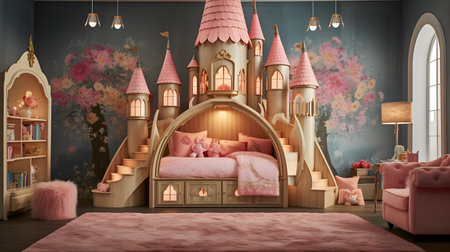 Children's room in the style of a fairy tale. 3D rendering.の素材