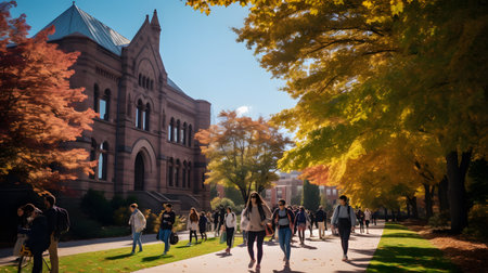 People visit the campus of the University of Chicago.の素材