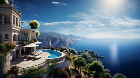 Beautiful villa on the sea coast. 3d rendering.の素材