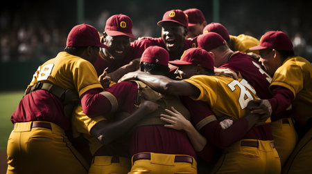 Baseball players in action during a game in a baseball game.の素材