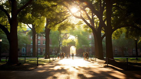 Sunset in the city park. People walking in the park.の素材