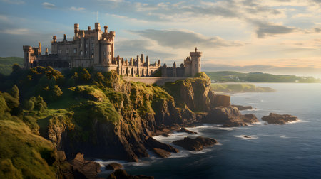 Beautiful panoramic view of a castle at sunset in Scotlandの素材